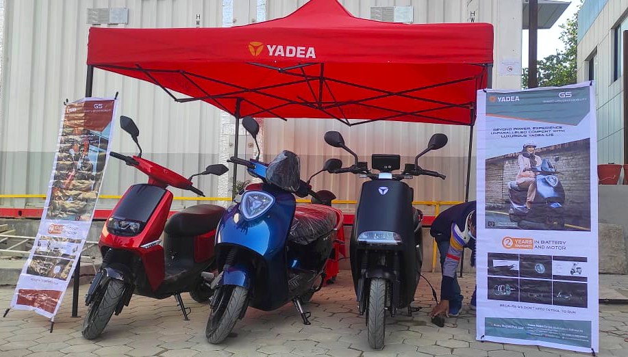 Yadea e scooters on display for test ride event at Bhaisepati, Lalitpur
