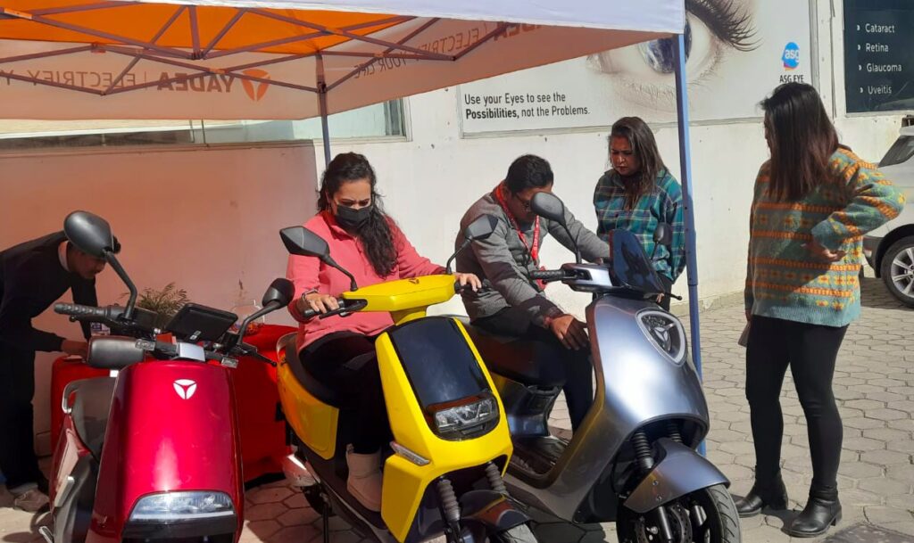 Visitors test riding Yadea e-scooter in Nepal